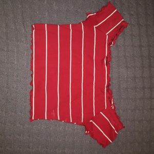 Off the shoulder red and white stripped shirt